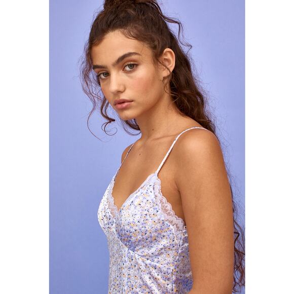 H&M DIVIDED Lavender Floral Satin Slip Dress Women's Size M - Picture 6 of 8